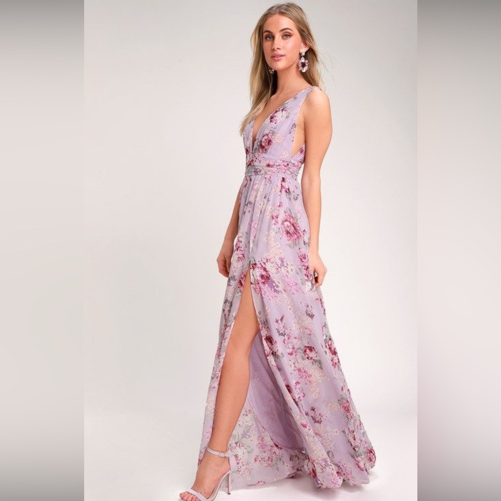NWT Lulus Lavender Floral Print Maxi Dress